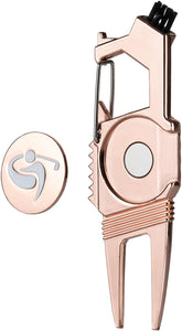 Golf Divot Tool with Ball Marker and 5 Golf Tees 3 1/4" (Rose Gold)